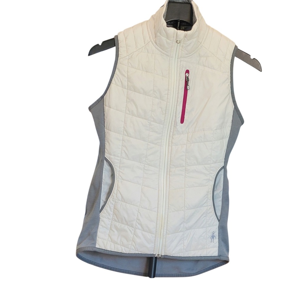 Smartwool PhD Smartloft Divide Vest Womens Small White Gray Wool Full Zip